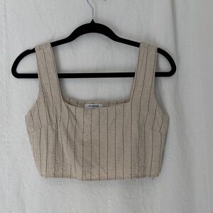Workshop Republic Clothing Cream Pinstripe Square-Neck Crop Top